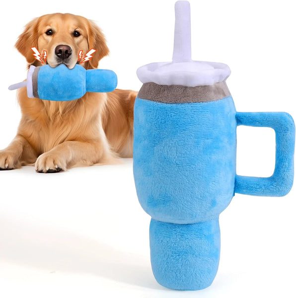 Durable Squeaky Dog Tumbler Toy for Aggressive Chewers with Safety Design and Fluff and Tough Materials - Blue