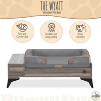 Wyatt Elevated Wooden Dog Bed with Mattress & Storage - Greenguard Gold Certified for Small to Medium Pets