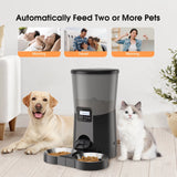 "8L Dual Stainless Steel Bowl Automatic Pet Feeder for Cats and Dogs - Black"