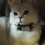 Adjustable Breakaway Cat Collar with Bell, Bow Tie, and Plaid Design - Black