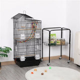 "Large Rolling Bird Cage with Perches - Sleek Black Design"