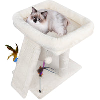 Deluxe Beige Cat Tree with Condo, Scratching Post, Hammock, and Hanging Ball