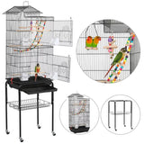 "Large Rolling Bird Cage with Perches - Sleek Black Design"