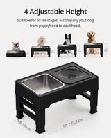 Adjustable Elevated Dog Bowls Stand with No-Spill Water Bowl and Stainless Steel Food Bowl for Large Dogs