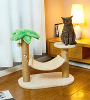 Coconut Palm Tree Cat Scratching Post - Natural Jute Sisal Scratch Pole Cat Scratcher with Hammock