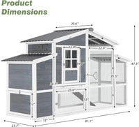 Spacious 81" Wooden Chicken Coop for 6-8 Chickens - Multi-Level Outdoor Hen House with Nesting Boxes 