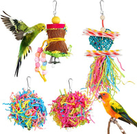 "Set of 4 Small Parrot Chewing and Foraging Toys for Bird Cage - Ideal for Parakeets, Parrotlets, Lovebirds, and Cockatiels"