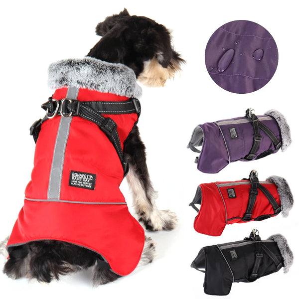 "Premium Waterproof Dog Jacket with Reflective Details - Warm Padded Coat & Harness for Large and Small Breeds, Perfect for Winter Adventures!"