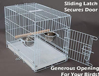 Portable Collapsible Metal Parrot Carrier - Beak-Proof Cage with Stainless Steel Bowls & Wooden Perch