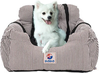 Cozy Dog Car Booster Seat with Storage Pocket          - Travel Safety for Dogs in Stylish Coffee Stripe