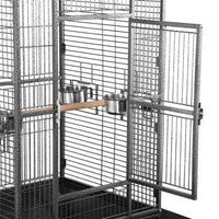 "Chic & Roomy 68.5'' Black Metal Rolling Bird Cage - The Ultimate Aviary for Your Parrots!"