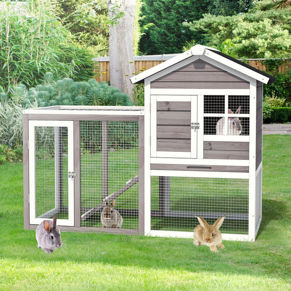 Deluxe 2-Story Wooden Rabbit & Chicken Hutch with Spacious Run Area