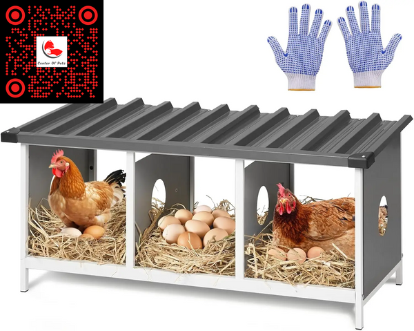3-Compartment Metal Nesting Box for Chickens - Egg-Laying Solution for Hens