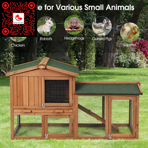 58-Inch Indoor and Outdoor Wooden. Rabbit Hutch or Chicken Coop with Removable Tray and Ramp