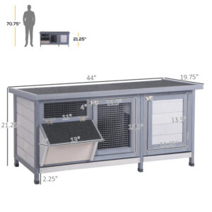 Wooden Rabbit Hutch with Feeding Trough & Waterproof Roof