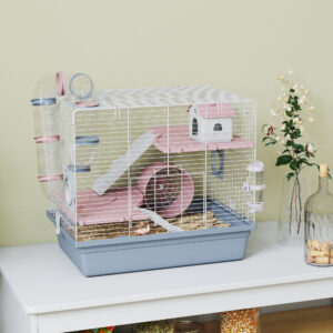 3-Tier Hamster Habitat Cage with Exercise Wheel, Tunnels & Accessories