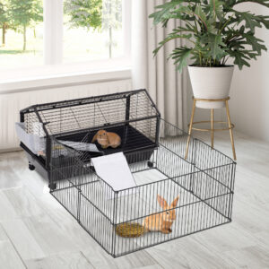 Rolling Metal Rabbit & Guinea Pig Hutch with Main House and Exercise Run
